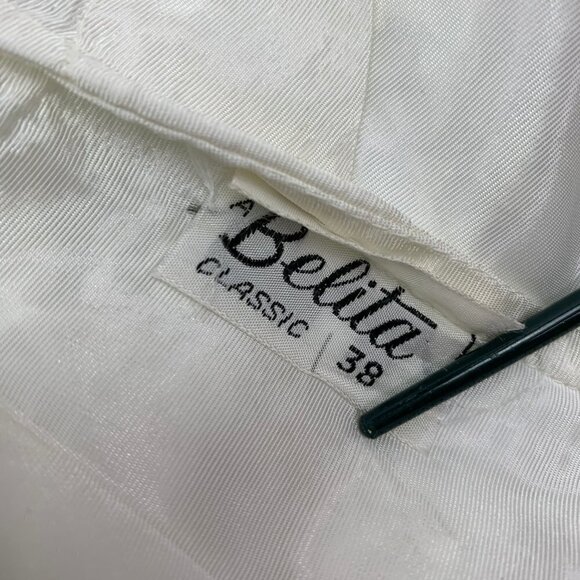Belita Classic Vintage Crop Blouse Sheer Lace Overlay White Euro 38 - Picture 2 of 8